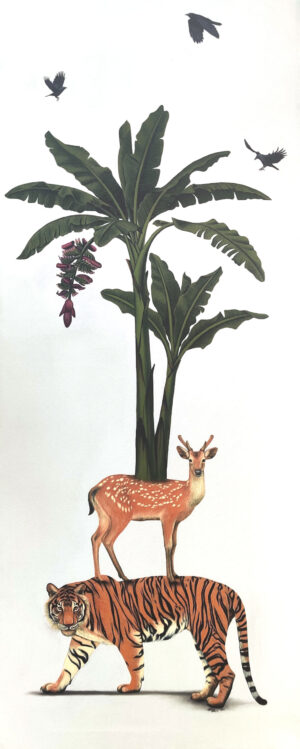 <b>Dushyant Patel </b><br>The Survival of the Fittest <br>Acrylic and Oil on Canvas <br> 60 x 24 Inches<br>2024