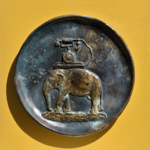 <b>Dushyant Patel </b><br>Elephant Series <br>Brass on HDF Board <br> 20 Inches Diameter <br>2025