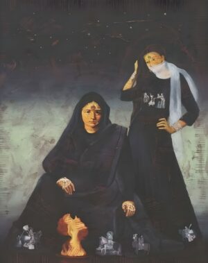 <b>Aditya Basak</b><br>Queen-III<br>Acrylic, Tempera & Silk screen on Canvas <br> 60 x 44 Inches<br>Unknown