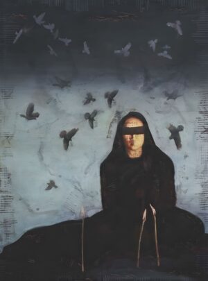 <b>Aditya Basak</b><br>Queen-I<br>Acrylic, Tempera & Silk screen on Canvas <br> 60 x 44 Inches<br>Unknown