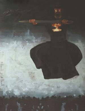 <b>Aditya Basak</b><br>Warrior - II<br>Acrylic, Tempera & Silk screen on Canvas <br> 60 x 44 Inches<br>Unknown