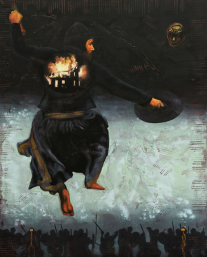 <b>Aditya Basak</b><br>Warrior - I<br>Acrylic, Tempera & Silk screen on Canvas <br> 60 x 44 Inches<br>Unknown