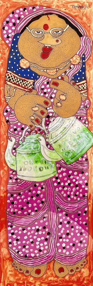 <b>Shyamal Mukherjee</b><br>Untitled<br>Oil on Reverse Acrylic Sheet<br>36 x 12 Inches<br>2023