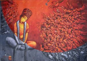 <b>Samir Sarkar</b><br>Untitled<br>Acrylic on Canvas<br>69 x 42 Inches<br>Unknown