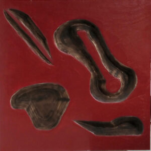 <b>Jeram Patel</b><br>Untitled<br>Blowtorch and Enamel Paint on Wood<br>24 x 24 Inches<br>Unknown