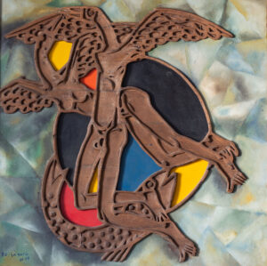 <b>Piraji Sagara</b><br>Mithuna<br>Mixed Media on Canvas and Wood Mounted on Board<br>36 x 36 Inches<br>1989-1993