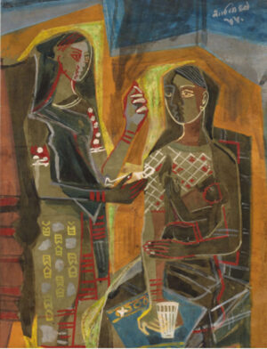 <b>Shanti Dave</b><br>Untitled (Figures) <br>Oil on Paper<br>19.5 x 12.5 Inches<br>1955