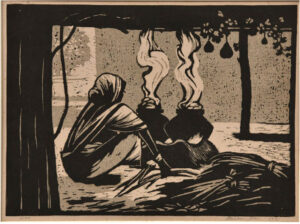 <b>Haren Das</b><br>Rice Maker<br>Linocut on Paper<br> 12.1 x 9.3 Inches<br>1991