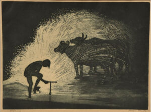 <b>Haren Das</b><br>Summer Bath<br>Etching on Paper<br> 13.3 x 9.7 Inches<br>1976