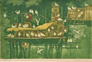 <b>Haren Das</b><br>Sweet Home<br> Colour Etching on Paper<br> 12.2 x 8 Inches<br>1978