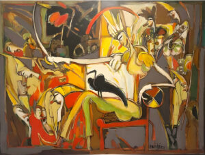 <b>Dhiraj Chowdhury </b><br> Dark Side of Love <br> Oil on Canvas <br> 48 x 36 Inches <br>2001