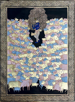 <b>Jai Khanna/b><br>Gopashtami of Madness<br>Natural Colours on Cloth<br>36 x 48 Inches<br>2022