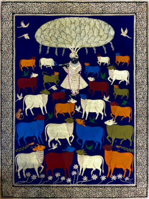 <b>Jai Khanna/b><br>Shiny blue night "Purnima"<br>Natural Colours on Cloth<br>36 x 38 Inches<br>2022