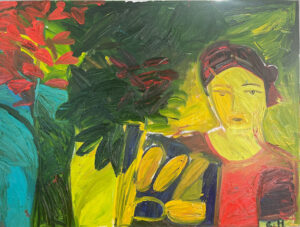 <b>Chandana Hore</b><br>The Bread Seller<br>Oil on Canvas<br>36 x 48 Inches<br>2022