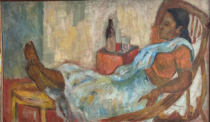 <b>Chandana Hore</b><br>Mother at Home<br>Oil on Canvas<br>32 x 54 Inches<br>1987