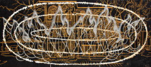 <b>Tawatchai Somkong </b><br>Awakened Before The Black Building <br>Oil on Canvas <br> 78.7 x 177.1 Inches<br>2022