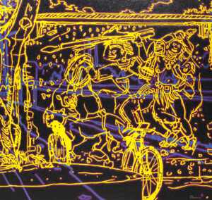 <b>Tawatchai Somkong </b><br>Studio at Kala Bhavana <br>Oil on Canvas <br> 66.9 x 70.8 Inches<br>2022