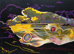 <b>Tawatchai Somkong </b><br>A Night at Deer Park<br>Oil on Canvas <br> 66.9 x 90.5 Inches<br>2022