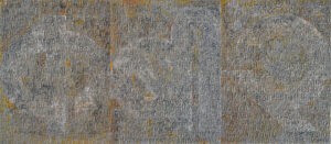 <b>Jagmohan Singh Bangani</b><br>Couplets of Kabir<br> (Triptych) <br>Acrylic on Canvas<br> 48 x 108 Inches <br>Unknown