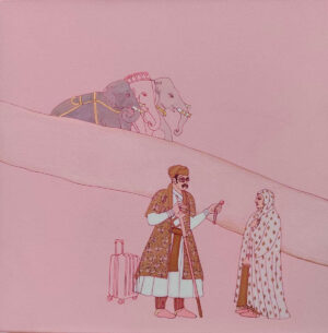 <b>Mainaz Bano</b><br>Equilibrium of Inheritance<br>Acrylic on Canvas<br> 36 x 60 Inches <br>2023