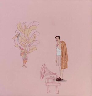 <b>Mainaz Bano</b><br>Equilibrium of Inheritance<br>Acrylic on Canvas<br> 36 x 60 Inches <br>2023