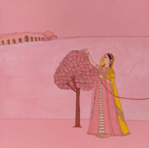 <b>Mainaz Bano</b><br>Equilibrium of Inheritance<br>Acrylic on Canvas<br> 36 x 60 Inches <br>2023