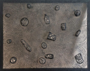 <b>Prashant Shashikant Patil</b><br>Story of Wall<br>Glue Gun Sticks on Transparent Muslin Cloth<br> 54 x 40 Inches <br>2023