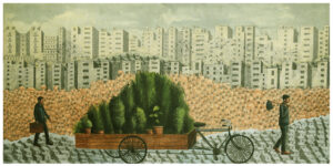 <b>Satyaranjan Das</b><br>The Green<br>Watercolour, Graphite, Charcoal, Paper on Board <br> 30 x 50 Inches <br>2023