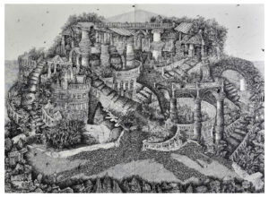 <b>Sonal Varshaneya</b><br>Odyssey <br>Ink and Acrylic on Paper <br> 43 x 59 Inches <br>2021