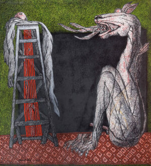 <b>Samir Aich/b><br>The Greed<br>Acrylic and Oil on Canvas<br>72 x 66 Inches<br>2023