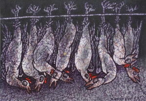 <b>Samir Aich/b><br>Existence<br>Dry Pastel, Acrylic, Conte, Pen, Ink and Brush on Acid free Fabriano Paper<br>8 x 11.5 Inches<br>2021