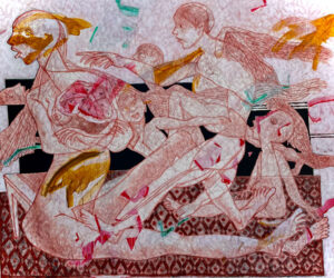 <b>Samir Aich/b><br>Mother and Children<br>Acrylic and Conte on Canvas<br>72 x 60 Inches<br>2023