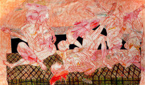 <b>Samir Aich/b><br>The Urban Dream<br>Conte and Acrylic on Canvas<br>110 x 72 Inches<br>2021