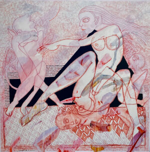 <b>Samir Aich/b><br>Adore<br>Acrylic and Conte on Canvas<br>60 x 60 Inches<br>2022